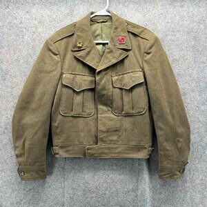 Vintage Military Field Jacket Mens 36R Olive Drab 1949 Kravitz Wool WW2 IKE 40s